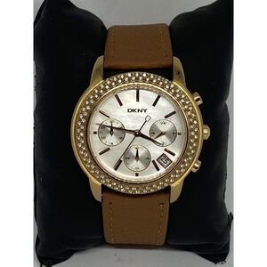 DKNY NY-8432 Women's Brown Leather Analog Dial Quartz Genuine Wrist Watch VK259